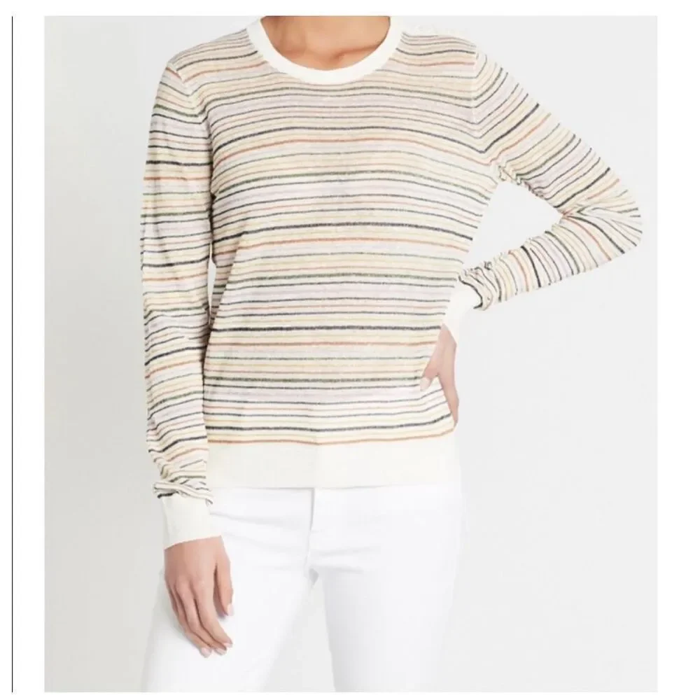 Joie‎ Ade Sweater Crewneck Porcelain Rainbow Striped Medium M Fuller House